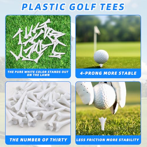 30-Pack 4-Prong Golf Tees - Durable Plastic Short Tees for Stable Performance