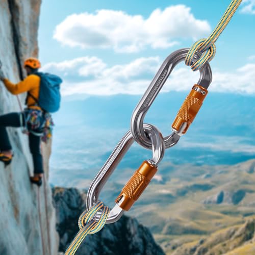 2pcs Heavy Duty Carabiner Clips 27KN Auto Locking Climbing Hooks, Industrial Strength Aluminum