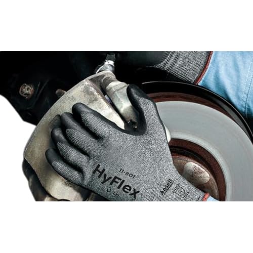 Ansell HyFlex 11-801 Nylon Glove, Black Foam Nitrile Coating, Knit Wrist Cuff, Large, Size 9 (Pack of 12)