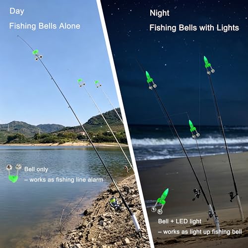 Fishing Bells with Lights - 30 Pcs Green Night Fishing Alarm Set