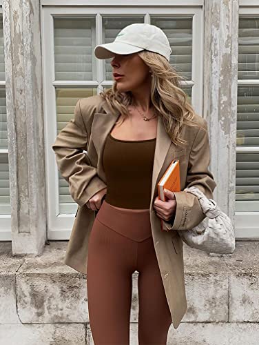 OQQ Women's 3-Piece Ribbed Seamless Workout Tank Tops - Medium Black Coffee Beige, Summer 2025 Basic Camis