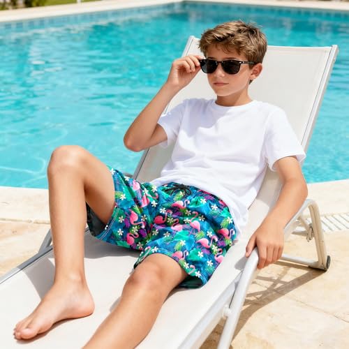 Boys Swim Trunks with Boxer Liner - Flamingo, 8 Years