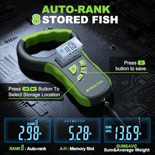 SNAIL TRAIL 8-Slot Digital Fish Scale with Lip Gripper - Grey-Green