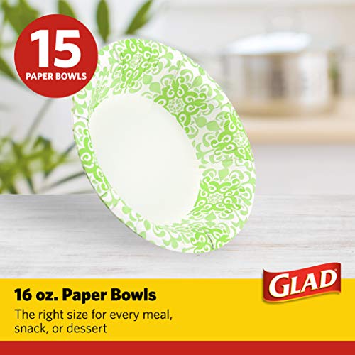 16 Oz Disposable Paper Bowls - Green Victorian, 15 Count