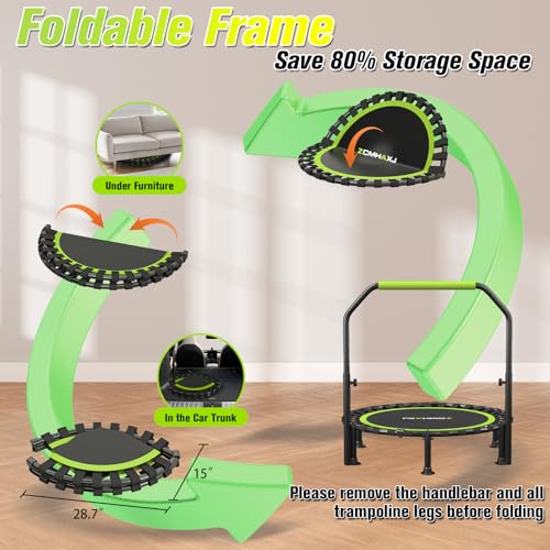 Foldable Mini Trampoline - 40" Rebounder for Fitness, 450lbs Capacity