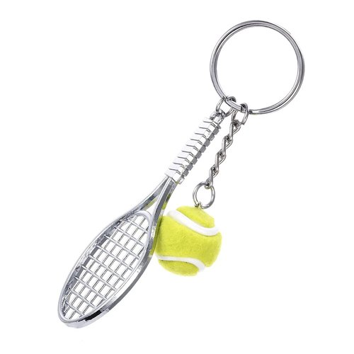 ELISE & FONDA Z55-B Tennis Racket and Ball Charms Pendants Keychain Key Ring (1 Set)