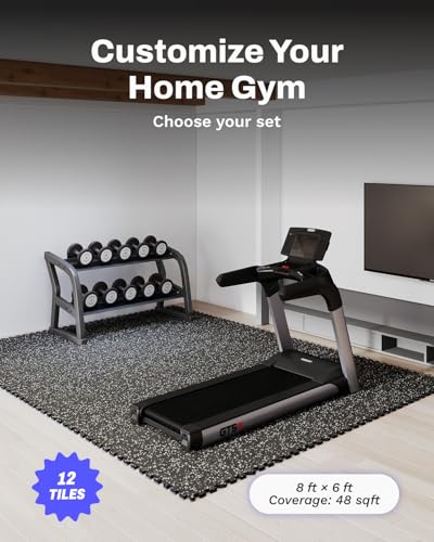 Exercise Equipment Mats - 48 Sq Ft (12 Tiles) Black/White