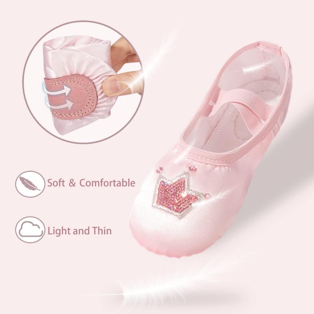 Triple Deer Ballet Shoes for Girls - Soft Leather Split Sole Dance Slippers | Toddler to Big Kid Sizes