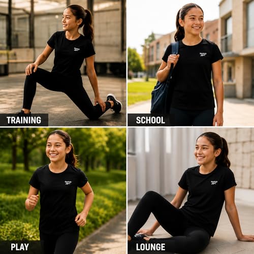 Girls Performance Short Sleeve Athletic Crewneck T-Shirt - Black, Size 7