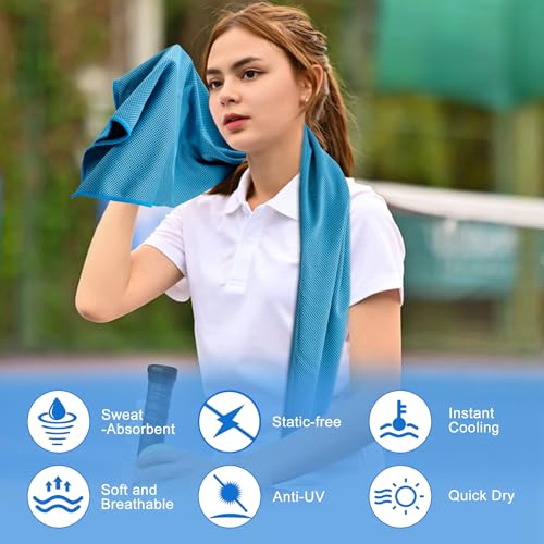 Cooling Towel 4-Pack - 40"x12" Neck Wraps, Soft & Breathable - Light Blue/Green/Deep Blue/Grey