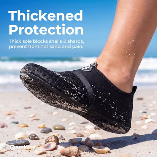 Quick-Dry Water Shoes Aqua Socks Slip-On for Beach & Swim - 11.5-12.5 Women/10.5-11.5 Men - Black