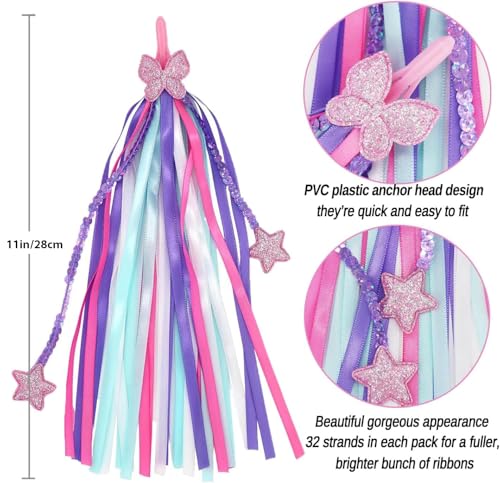 Kid's Bicycle Handlebar Streamers - Colorful Tassel Ribbons - New Purple