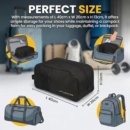 Waterproof Sports Boot/Shoe/Travel Bag for Football Cricket Rugby Golf Toiletry Gym for Boy/Girl Men/Women (Black)