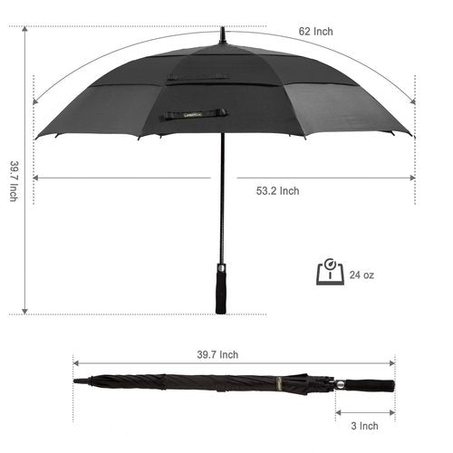 LANBRELLA Golf Umbrella Windproof Stick Umbrella Three Canopy Vented Auto Open Close 62 Inch-A1.1.Black