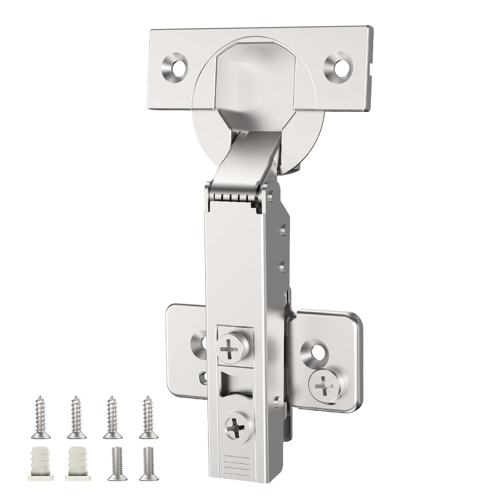 Chibery 60 Pack Frameless Full Overlay Soft Close Concealed Hinges, Satin Nickel, Self Closing, 105° Open Angle 3D Adjustment, Stop 85 ＆ 105 Degrees, Clip On, Stainless Steel for Cabinet Door