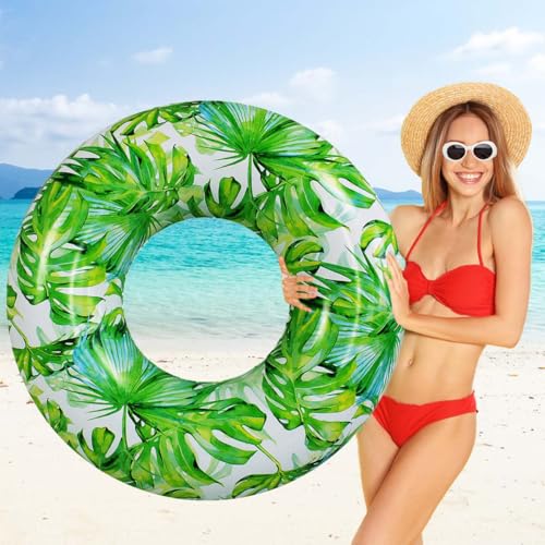 KASIYLUX Adult Pool Floats – Large Jungle-Leaf Inflatable Ring, 36in outer, 15in inner, supports up to 180 lbs