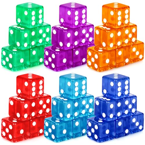 36 Piece Casino Dice Set - 19mm Acrylic Colored Dice (Red, Blue, Purple, Green, Orange)
