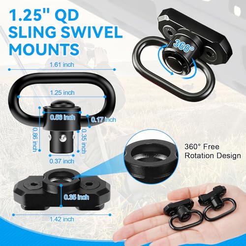 REERON Two-Point Sling Set with 360° Swivel Mount & Adjustable Shoulder Pad – Black