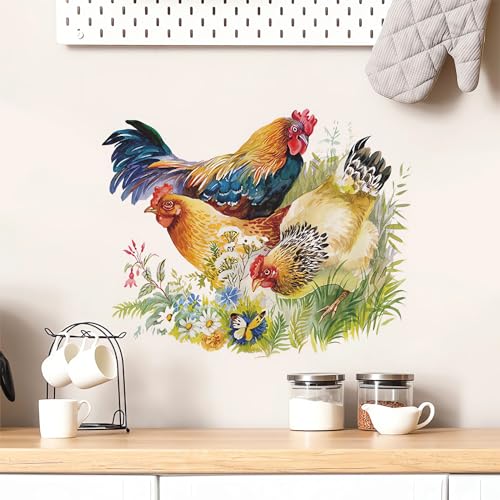 Chicken Roosters Hens Wall Stickers, sacinora Farm Idyllic Wall Decals Rhode Island Red Leghorn Chicken Removable Vinyl Peel and Stick for Farmhouse Kitchen Dining Room Pantry Home Decor