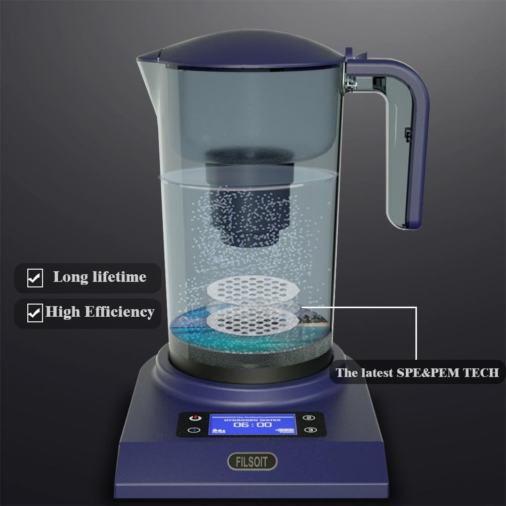 FILSOIT Hydrogen Water Bottle Ionizer Hydrogen Water Pitcher Generator Maker Machinewith SPE and PEM Technology(Marron)