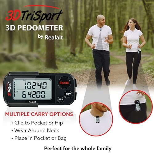 3D Walking Pedometer with Clip & Strap - Stealth Black