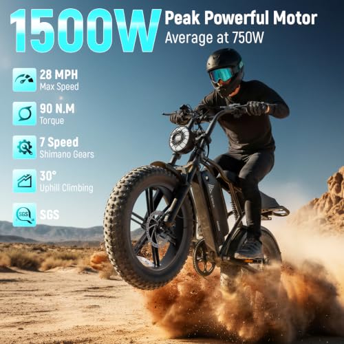 Electric Fat Bike - 48V 15Ah Battery, 1500W Motor, Dual Suspension - Black