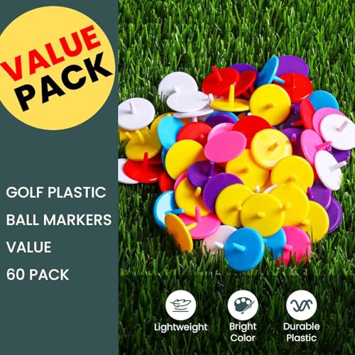 Durable Plastic Golf Ball Markers - Multicolor 60 Pack
