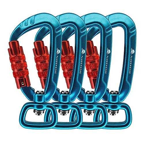 4 Pack Auto Locking Carabiner Clips 2.5 Inch Heavy Duty Aluminum 4.5KN 1011lbs with Swivel for Pets, Keys, Backpack