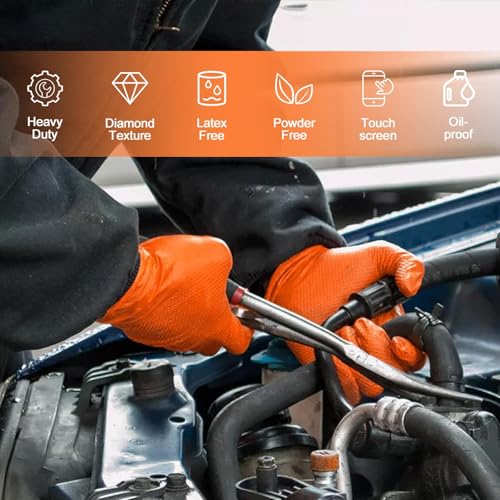 PROMEDIX P Heavy Duty Nitrile Disposable Gloves,8-mil Orange,Raised Diamond Texture Work Gloves£¬Industrial Work gloves