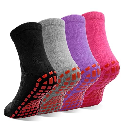 Non-Slip Grip Socks for Women - Yoga, Pilates, Dance - 4-10 Pairs, Multicolor