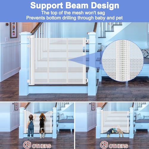 Reinforced Retractable Baby Gates for Stairs 55 Inch Reinforced Strip Baby Stair Gate Retractable Dog Gate for Stairs Retractable Gate for Stair Post, Banister to Banister, Banister to Wall, Doorway