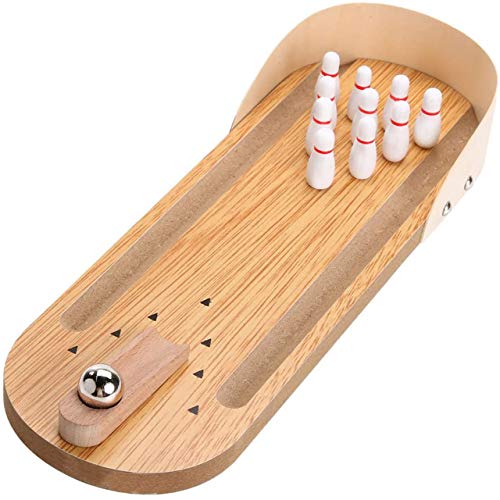 Mini Bowling Game Set - Tabletop Wooden Arcade for Stress Relief