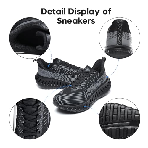 GSLMOLN Men's Black Breathable Lightweight Walking Sneakers 9.5 - Casual Gym Shoes