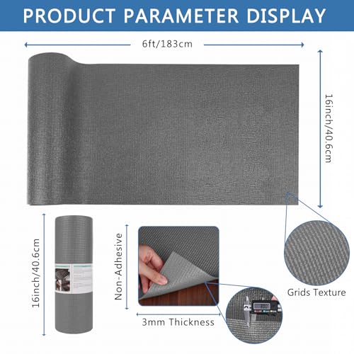 HooTown Gray Foam Toolbox Drawer Liner 16" W x 72" L Non-Slip Soundproof
