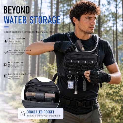 BECOJADDE Men's Hydration Running Vest with 2L Water Bladder - Pitch Black, Standard Set