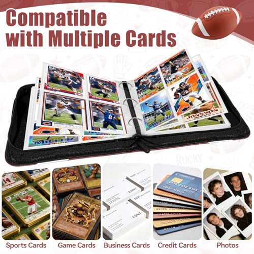 Komirom 440-Pocket Football Card Binder with 55 Removable Sleeves – Sports Card Holder, 3-Ring, Wristband