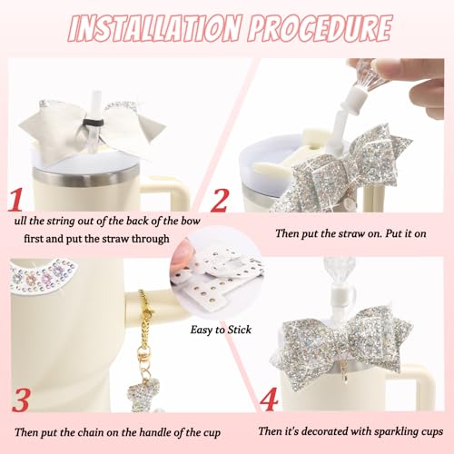 Accessory Set for 30/40oz Bottles - Straw Cover & Bow Decoration - Large