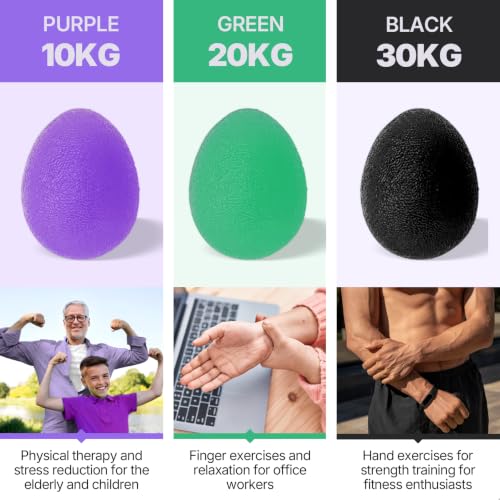 Stress Balls for Hand Therapy - Progressive Resistance Set (Purple, Green, Black)