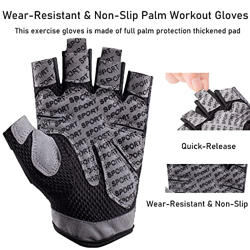 Breathable Gym Workout Gloves for Weight Lifting - Fingerless Medium Grey