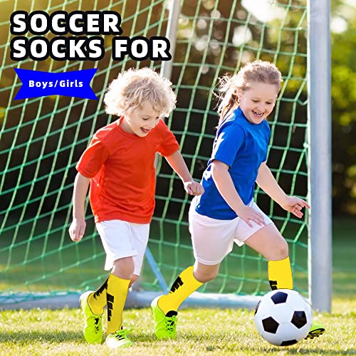 Kids Soccer Socks - Youth Knee High Athletic Socks, Yellow - 2 Pairs