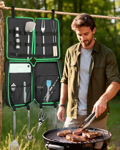 FANGSUN 16Pcs Green Camping Cooking Utensil Set Portable Kitchen Tools
