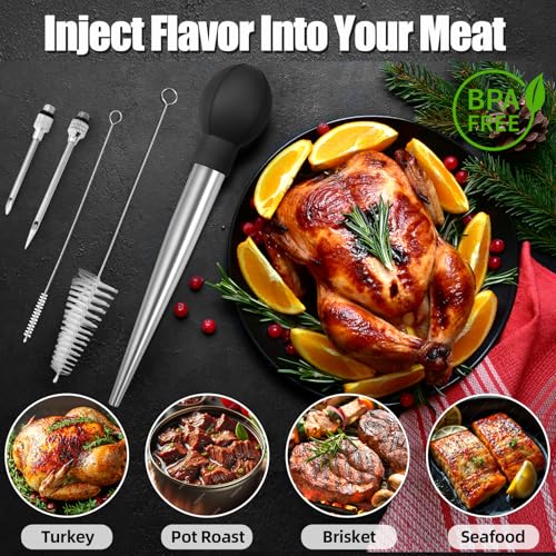 Stainless Steel Turkey Baster with Needles & Brushes for Cooking & Grilling
