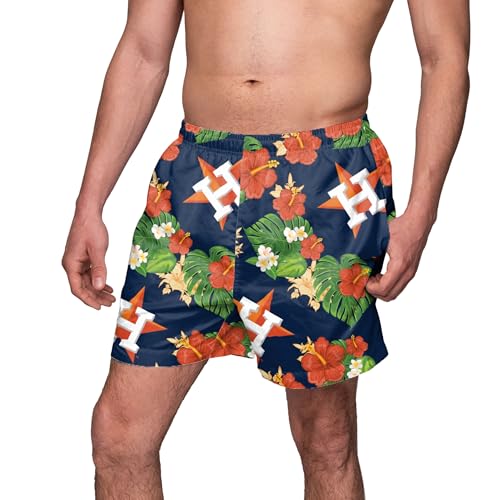 Men's Houston Astros Swim Trunks - Floral Design, Officially Licensed