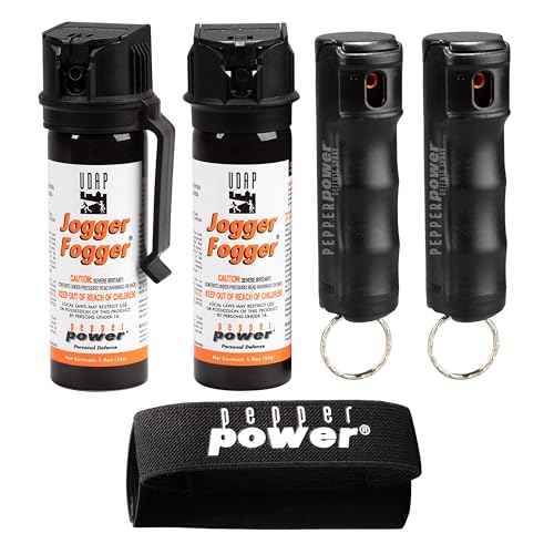 UDAP Pepper Power Jogger Fogger OC Compact Self Defense Pepper Spray with Holster, Clip and Mini Keychain, Travel Size for Runners, PSD, 5 Piece Pack