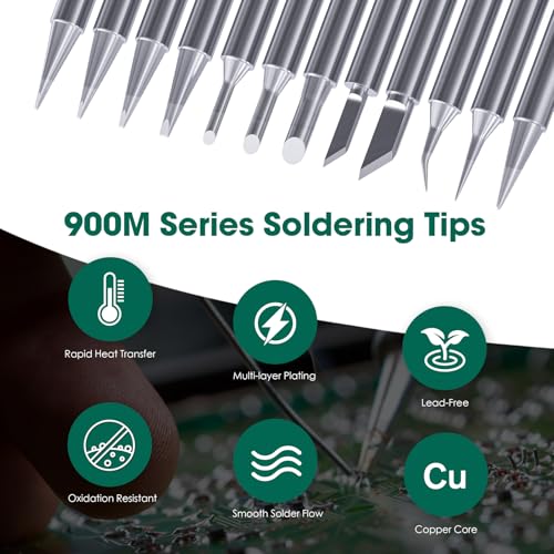 HANGLIFE 900M Soldering Iron Tips with Tip Holder for Hakko, Yihua, Atten, Quick, Ryobi, and More Soldering Stations/Guns - Replacement Solder Tips for Welding Equipment & Accessories (12 pcs)