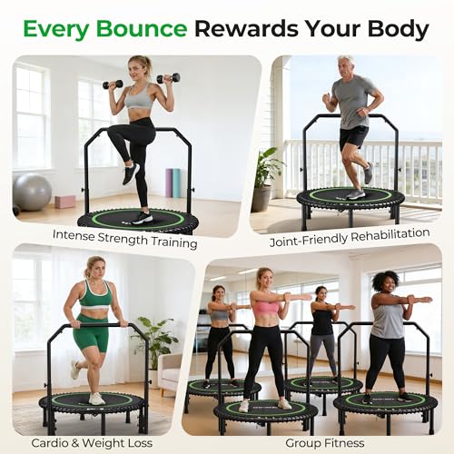 Rebounder Trampoline with Adjustable Handlebar for Adults, Indoor Mini Exercise Trampoline, 450/550lbs Capacity