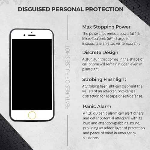 TRAMERICAA Pulse Shot 3-in-1 Phone Taser: 1.6 microCoulomb Stun Gun, 120 dB Panic Alarm, and Strobing Flashlight - Ultimate Self Defense Tool