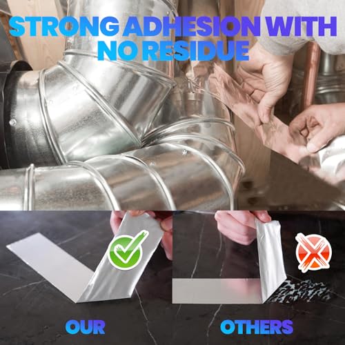 ADHES Professional Glass Fiber Aluminum Foil Tape, 0.78 Inch x 55 Yards(164ft) Heat Proof Tape Withstand 80¡ÆC to 100¡ÆC, Reinforced Foil Duct Tape, for HVAC, Metal Repair Sealing and Insulation