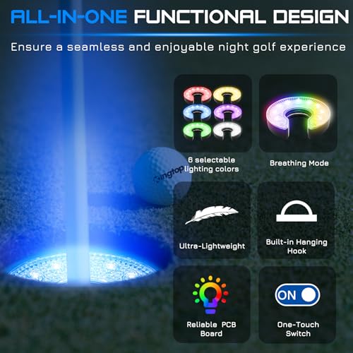 KINGTOP Battery-Operated RGB C-Shape LED Golf Hole Lights 2-Pack - Night Golf & Backyard Practice