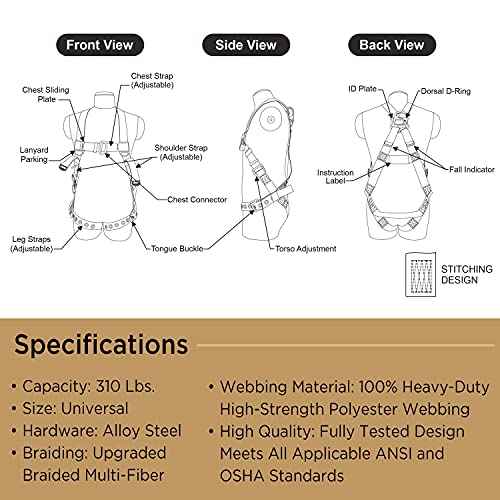 AFP Universal Full-Body Fall Protection Safety Harness w/ 3 D-Rings and Tongue Buckle Legs